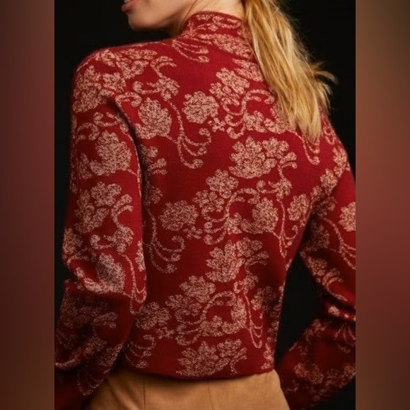 NWT Anthropologie Floral Ruched Mock Neck Sweater Size M - Picture 3 of 15